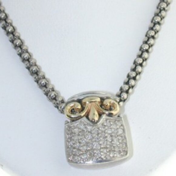 14K Yellow Gold and Silver Diamond Necklace-Vintage - Picture 3 of 11